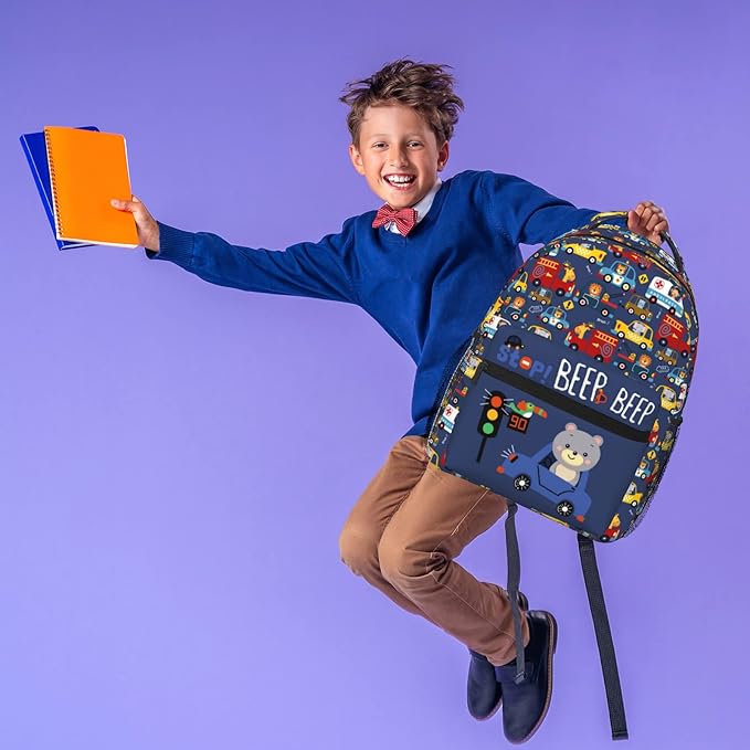 Cartoon Car Animal Backpack For Kids School Boys Girls, Bear & Traffic Light Design, Lightweight Waterproof Ergonomic Backpack For Age 3-5 5-7 7-9 9-12 School Book Bag Daypack Outdoor Play-CubbioJoy