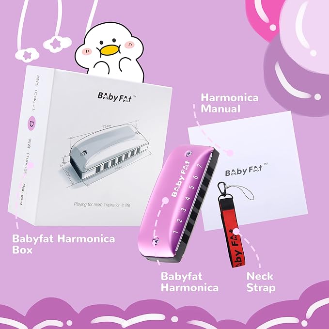 BabyFat 7 Hole Blues Mini Harmonica Set,Diatonic Harmonica with free lanyards,Gifts for Professional Players and Beginners,Easy-playing Musical Instrument(Key of D）-CubbioJoy