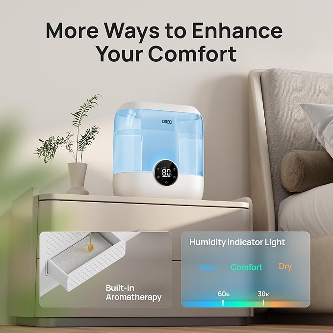 Dreo Humidifiers for Bedroom, 6L Top Fill Quiet Supersized Cool Mist Humidifier for Large Room, 60 Hour Runtime, Ultrasonic Humidifiers for Home, Baby, Plant, Indoor, Night Light, Blue-CubbioJoy