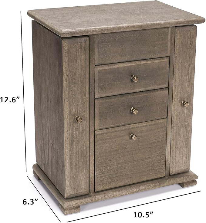 Jewelry Box for Women, Rustic Wooden Jewelry Boxes & Organizers with Mirror, 4 Layer Jewelry Organizer Box Display for Rings Earrings Necklaces Bracelets (Weathered Gray)-CubbioJoy