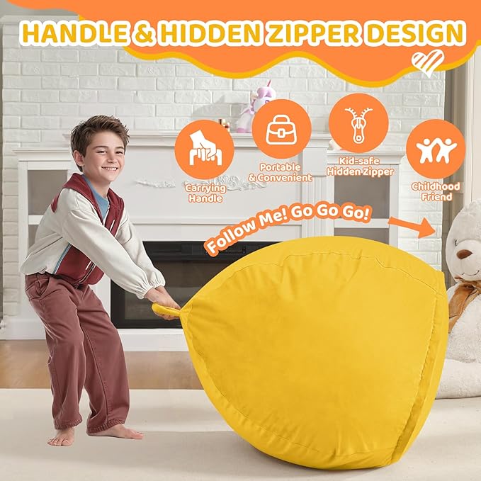 2FT Bean Bag Chair, Comfy Bean Bag Chairs with Memory Foam Filled, Fluffy Beanbag Sofa with Dutch Velvet Cover, Teardrop BeanBag Chairs for Living Room, Playroom - Lemon-CubbioJoy