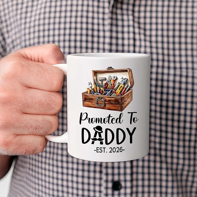 Customized Promoted To Daddy Ceramic Coffee Mug Gift For Daddy Grandpa Father EST 2026, Personalized Dad Accent Mug With Name & Year, First Time Dad White Coffee Cup, Future Papa Travel Mug 11Oz 15Oz-CubbioJoy