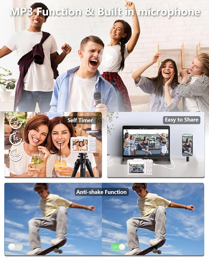 Digital Camera, FHD 1080P Kids Camera Digital with 16x Zoom Anti Shake, 32GB Card, 4K 48MP Portable Compact Point and Shoot Cameras, Vintage Small Camera for Teens Beginner Kids Present-CubbioJoy