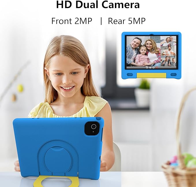 JREN Kids Table 10.1" ｜Android 14 Tablet for Kids｜64GB Storage｜Octa-Core｜WiFi ｜Cameras｜Parental Control｜Kids Content｜Case Included Great Gift for Children Ages 3-12 Years Old Blue-CubbioJoy