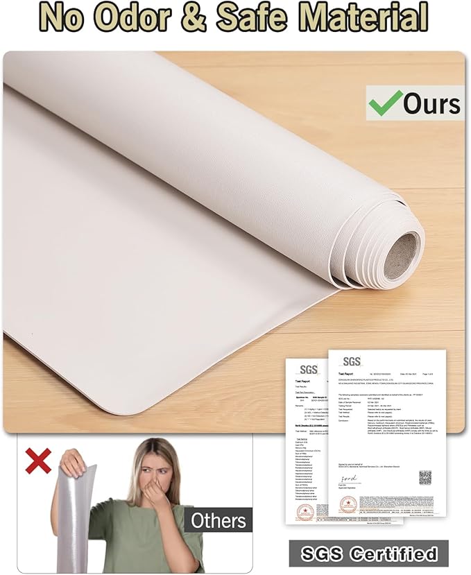 Beige Vinyl Floor Mat for Home, 3'×5' Waterproof Area Mat for Lving Room, Bedroom, Under Dining Room Table-CubbioJoy