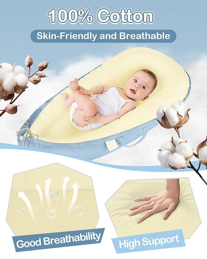 Baby Lounger - Infant Lounger for Newborn 0-25 Months, Waterproof Inner Cover and Pure Cotton Breathable Baby Nest Cover, Newborn Lounger for Baby Boys&Girls, Portable Baby Bed for Home and Travel-CubbioJoy