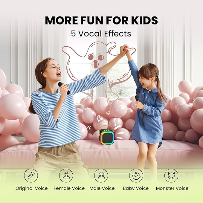 IROO Mini Karaoke Machine for Kids, 2025 TOP Toys Birthday Gifts Ideas for Girls Ages 4, 5, 6, 7, 8, 9, 10, 12+ Years Old, Portable MP3 Player with 2 Wireless Mics for Party-CubbioJoy