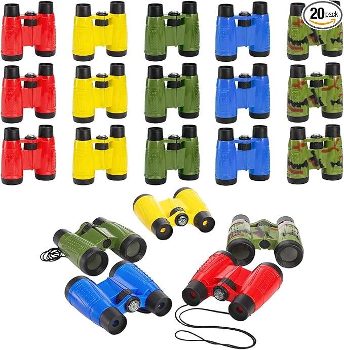 20 Pack Binoculars Toy for Kids, Kids Binoculars with Compass and Neck String, Nature Exploration Toys, Party Favors Learning Gifts for Sightseeing, Camping Adventure, Birdwatching-CubbioJoy