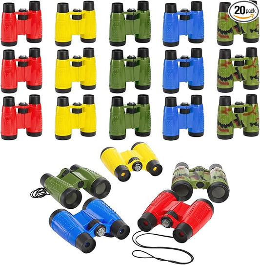 20 Pack Binoculars Toy for Kids, Kids Binoculars with Compass and Neck String, Nature Exploration Toys, Party Favors Learning Gifts for Sightseeing, Camping Adventure, Birdwatching-CubbioJoy