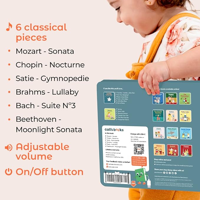 Cali's Books Bedtime Musical Book for Babies and Toddlers 1-3 – USB-C Rechargeable – 6 Classical and Relaxing Pieces | Sound Book for Sleep & Relaxation-CubbioJoy