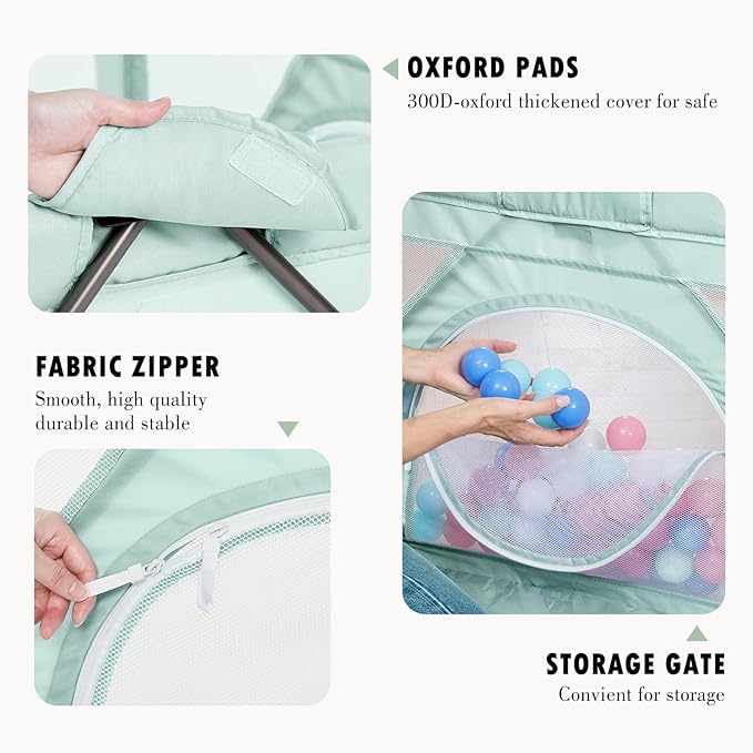 Baby Playpen Foldable, Playard for Babies and Toddlers, Portable Playpen Activity Center with 50 Balls+2 Handles for Travel, Indoor & Outdoor Play Pen with Mesh 50''x50''-CubbioJoy