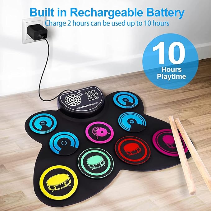 9-Pads Electronic Drum Set with Headphone Jack Speaker Drumsticks & Pedals, Holiday Gifts for Kids-CubbioJoy