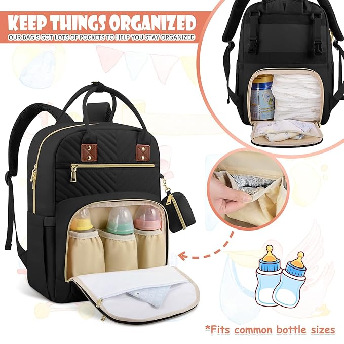 Baby Diaper Bag Backpack, Travel Diaper Bags for Baby Girl Boy Large Capacity Baby Bag Backpack for Women Black-CubbioJoy
