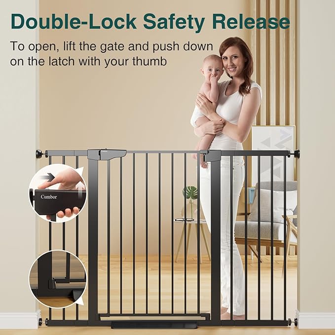 Cumbor 36" Extra Tall Baby Gate for Stairs, 29.7-54.2" Extra Wide Dog Gate for Doorways Hallways, Pressure Mounted Child Gate for Wide Opening, Auto Close Personal Safety for Babies and Pets, Black-CubbioJoy