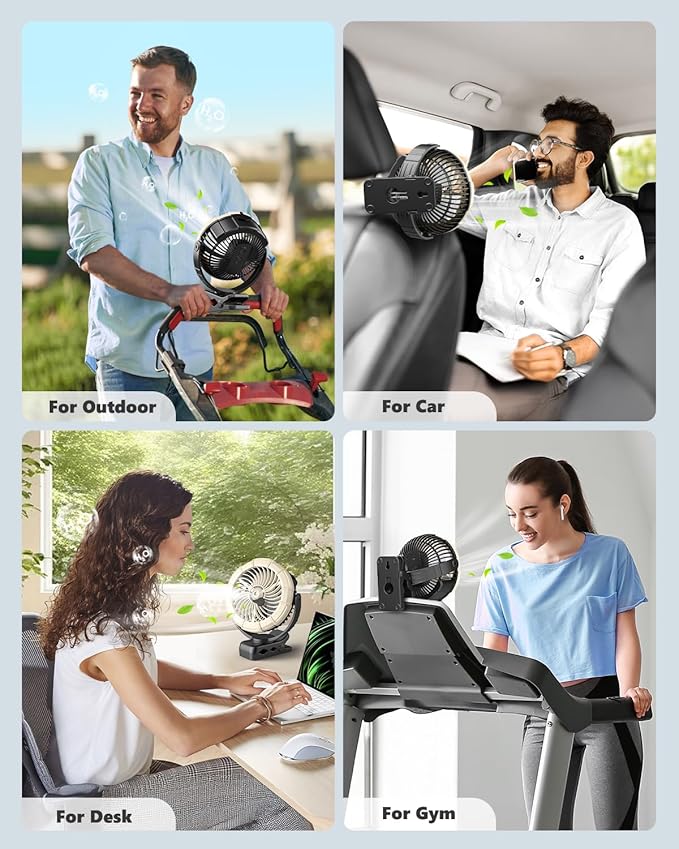 Ausic 3-in-1 Portable Clip on Fan with Misting & LED Lights & Hook, 100ML Baby Stroller Fan, 5200mAh Rechargeable Battery Operated & 360° Rotation & 3 Speeds for Table Outdoor Travel Camp Golf Cart-CubbioJoy