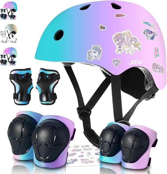 Adjustable Kids Bike Helmet with Knee & Elbow Pads Set, Color Gradient Design for Boys and Girls Aged 3-14+, for Skateboarding, Scooter, Roller & Inline Skating, Longboard-CubbioJoy