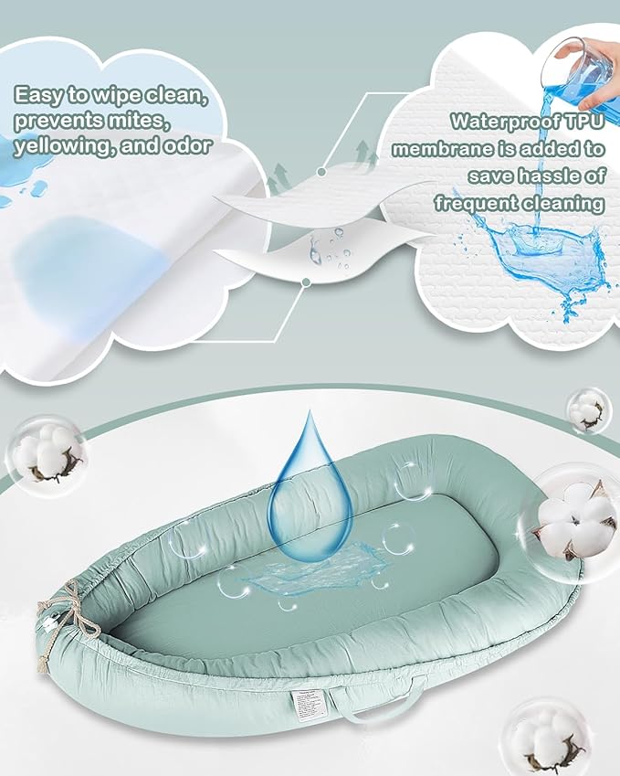 Baby Lounger - Infant Lounger for Newborn 0-24 Months, Pure Cotton Breathable Baby Nest Lounger Cover, Newborn Essentials for Baby Boys & Girls, Portable Baby Lounger for Home and Travel-CubbioJoy