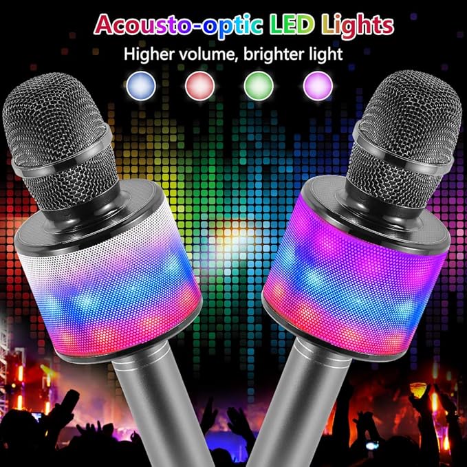 Amazmic Kids Karaoke Microphone Machine Toy Bluetooth Microphone Portable Wireless Karaoke Machine Handheld with LED Lights, Gift for Children Adults Birthday Party, Home KTV(Gray)-CubbioJoy