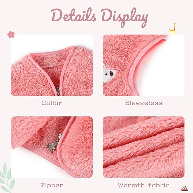 Baby Boys Girls Fleece Vest Zip Up Cute Bear Jackets Fuzzy Fall Winter Warm Clothes Newborn Outwear for Toddler Infant-CubbioJoy