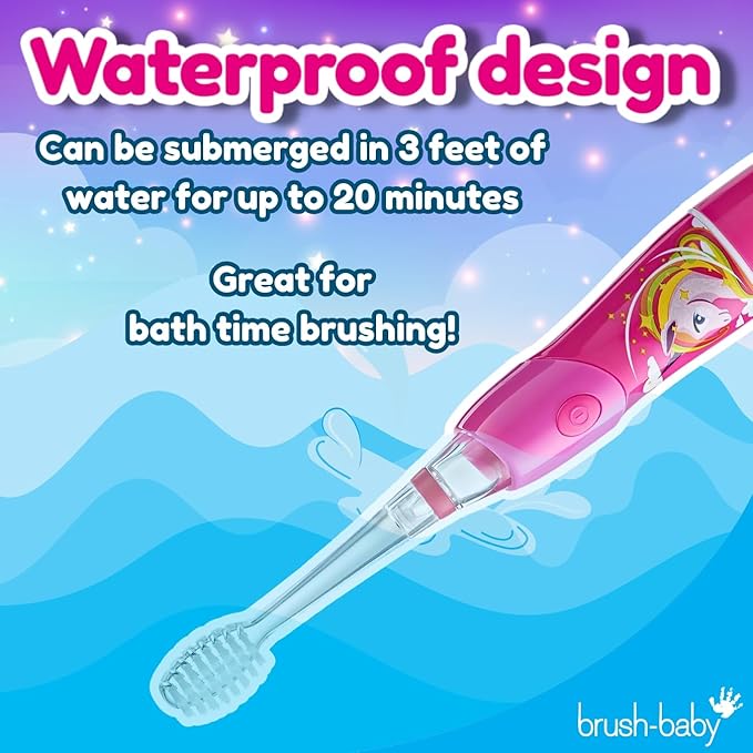 Brush-Baby - KidzSonic Unicorn Kids Electric Toothbrush, Ages 3+ Years - DeepClean Bristles, Suction Base - Fun Design with Flashing Lights - 2 x Replacement Heads & 1 x AAA Battery-CubbioJoy