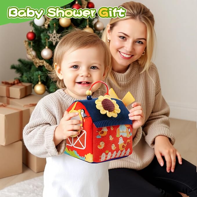 Baby Toys 6-12 Months, Montessori Sensory Toys, My First Farm House Toy with 6 Stuffed Animals,Rotating Windmill & Sunflower Crinkle, Rattle, Fun Mirror Fine Motor Skills Development,Baby Gift-CubbioJoy