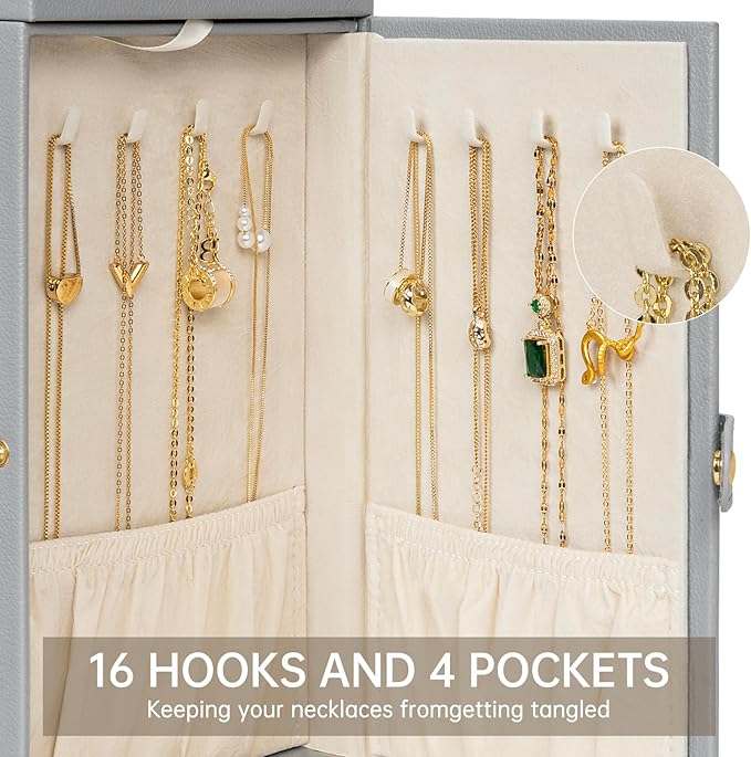 AKOZLIN 6-Tier Jewelry Box Organizer Functional 5 Drawers Leather Jewelry Storage Case for Women Girls Ring Necklace Earring Bracelet Holder Organizer with Mirror Grey-CubbioJoy