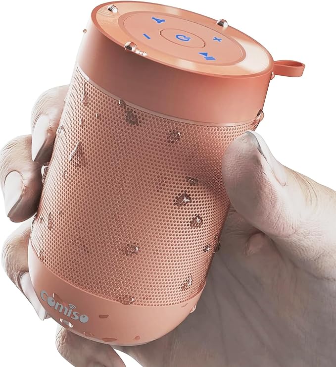 comiso Portable Bluetooth Speaker,Waterproof Speaker IP65,5.3 Bluetooth,360 HD Sound,TWS Stereo Pairing,Built in Mic, Support TF Card,Ideal Gift for Men/Women -Pink-CubbioJoy