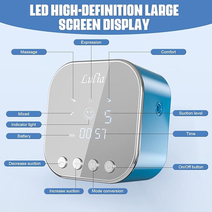 Double Electric Breast Pump Strong Suction, Portable Breast Pump Electric Breastfeeding Pump, Rechargeable Milk Pump with 4 Modes & 9 Levels, Low Noise, Anti-Backflow & LED Display, 24mm Flange, Blue-CubbioJoy