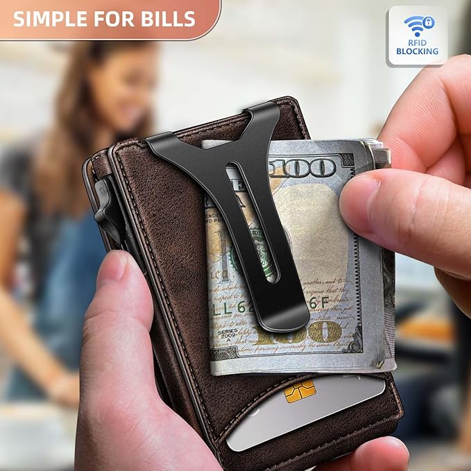 BULLIANT Men Wallet,Money Clip Wallet Slim For Gift Men 9Cards-Metal Credit Card Case in Magnetic Leather Flip-CubbioJoy