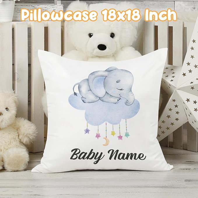 Custom Crib Bedding Set - Elephant Design Personalized Name Baby Nursery Bed 3 Pcs Set - Chic Soft Blanket with Dotted Backing, Sheet, Pillowcase for Newborn Girls Boys Gifts Color17-CubbioJoy