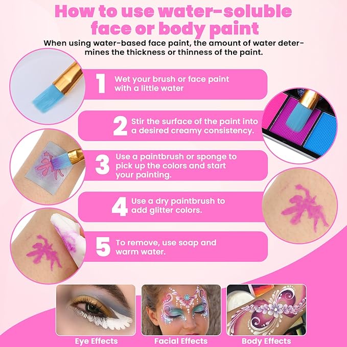 42 Color Face Painting Kit for Kids - Water Based, Non Toxic Face paint palette with Art Brushes, Stencils, Gems - For Halloween, Carnival, Costume Makeup, Parties & Cosplay-CubbioJoy