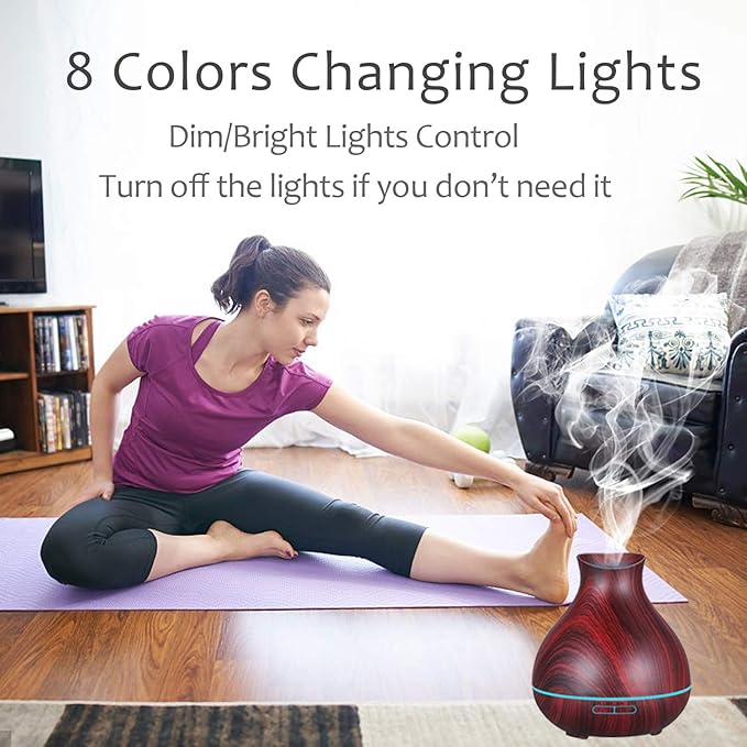 BZseed Aromatherapy Essential Oil Diffuser 550ml 12 Hours Wood Grain Aroma Diffuser with Timer Cool Mist Humidifier for Large Room, Home, Baby Bedroom, Waterless Auto Shut-off,7 Colors Lights Changing-CubbioJoy