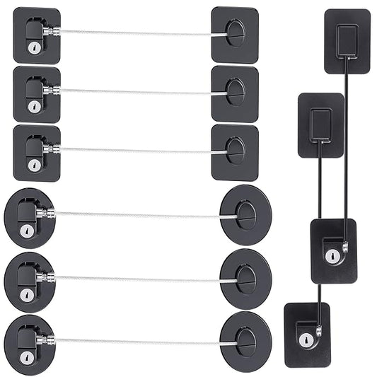 8 Pieces Refrigerator Locks for Children Adults with 10 Keys, Fridge Lock, Freezer Door Safety Cabinet Lock and Child Safety Cabinet Locks with Strong Adhesive (Black)-CubbioJoy