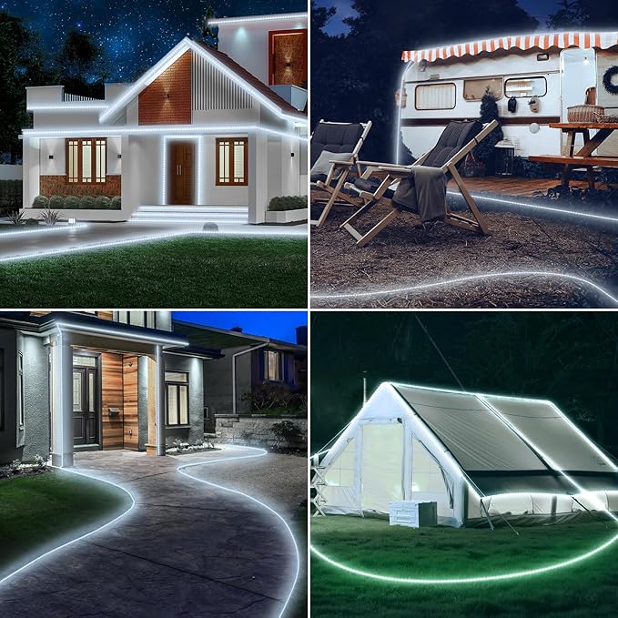 Connectable 66ft 800 LED Rope Lights Outdoor, Cool White Strip Lights Plug in, Outdoor String Lights Waterproof Decorative Lighting for Deck Patio Yard Garden Pathway Pool Camping Room Indoor Décor-CubbioJoy