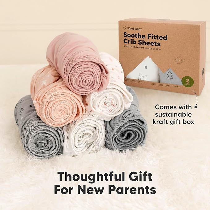 KeaBabies 2-Pack Organic Crib Sheets for Boys, Girls - 52x28 Fitted Crib Mattress Sheet Neutral, Breathable Jersey Cotton Cover for Baby Bed, Toddler Mattress, Soft & Cute Prints (Dreamland)-CubbioJoy