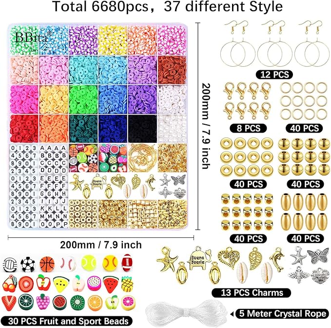 BBita 6680Pcs Clay Beads Bracelet Making Kit, Flat Preppy Beads for Friendship Bracelets, Polymer Clay Beads with Charms for Jewelry Earrings Necklaces Making Kit, Crafts Gifts for Girls Ages 6-12-CubbioJoy
