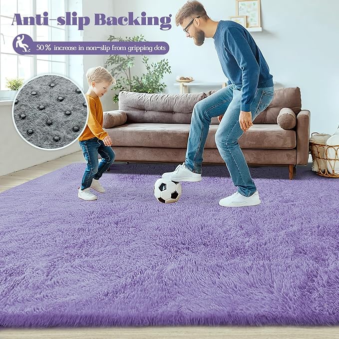 5x8 Area Rug for Living Room: Fluffy Shag Soft Washable Rugs Fuzzy Plush Indoor Carpet for Bedroom Nursery Playroom Dorm Kids Girls Boys Room (Purple, 5'x8')-CubbioJoy
