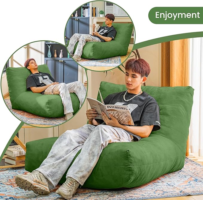 Bean Bag Chair Lazy Bean Bag Sofa, Floor Beanbag Chairs with Stuffed High-Density Foam, Memory Foam Bean Bag Sofa for Living Room, Bedroom and Office-CubbioJoy