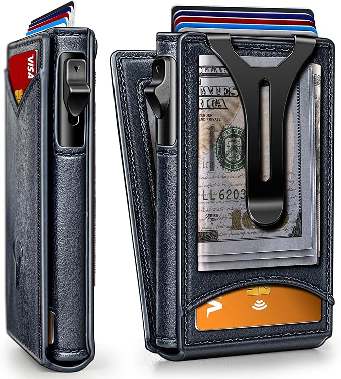 BULLIANT Men Wallet,Money Clip Wallet Slim For Gift Men 9Cards-Metal Credit Card Case in Magnetic Leather Flip-CubbioJoy