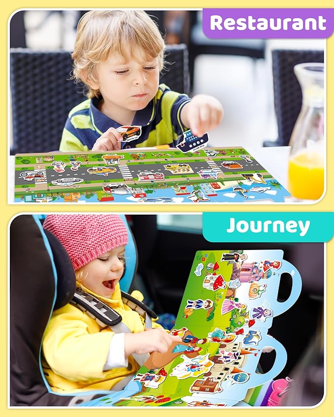 Benresive Reusable Sticker Books for Kids 2-4, Sticker Books for Toddlers 1-3 2-4, Toddler Travel Toys Activities Crafts Gifts - Ocean Animals, Fairy and Vehicle-CubbioJoy