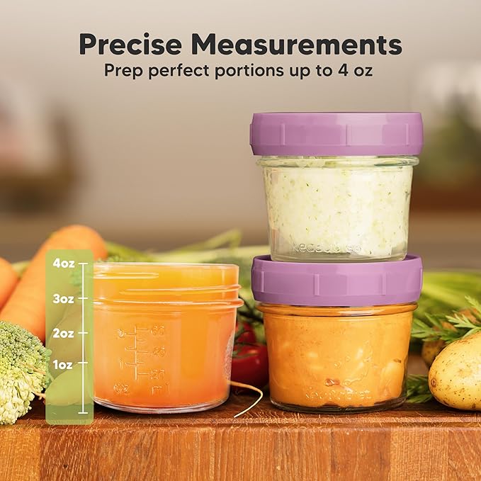 KeaBabies 6pk 4oz Glass Baby Food Containers with Lids - Leak-Proof, Microwavable Small Glass Jars, Baby Purees & Toddler Snack Storage Containers, BPA-Free, Dishwasher & Freezer Safe (Sunset)-CubbioJoy