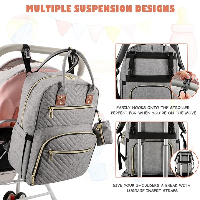 Baby Diaper Bag Backpack, Travel Diaper Bags for Baby Girl Boy Large Capacity Baby Bag Backpack for Women Grey-CubbioJoy