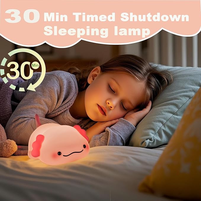DREAMING MY DREAM Cute Axolotl Night Light, LED Squishy Novelty Animal Night Lamp, 3 Level Dimmable Nursery Nightlight for Breastfeeding Toddler Baby Kids Decor, Cool Gifts Kids (Axolotl)-CubbioJoy