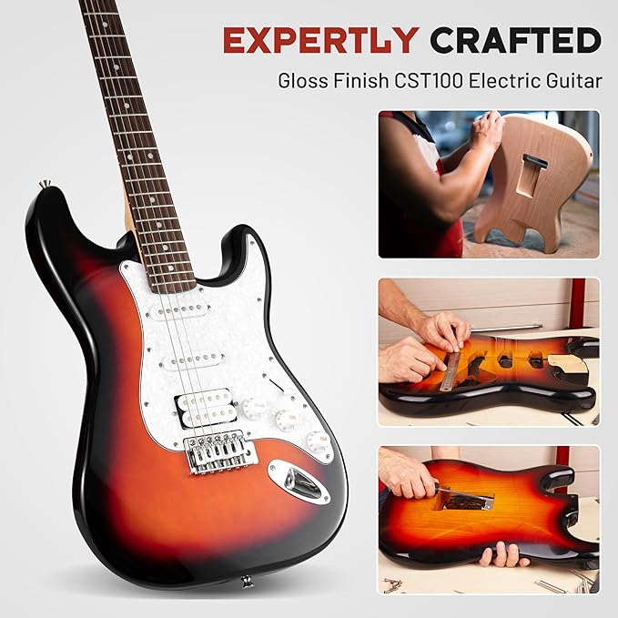 CAHAYA Electric Guitar Kit 39in - Full Size Electric Guitar Kit for Beginner Starter Poplar Solid Body with 10W Amplifier, Gig Bag, Strap, Tuner, Cable, String, Picks-CubbioJoy