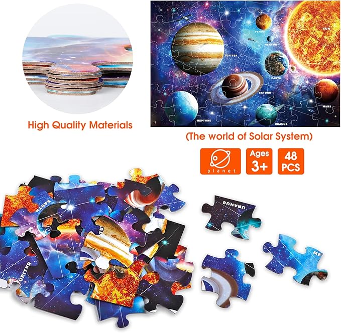 Jumbo Floor Puzzle for Kids Ages 4-8,Solar System Jigsaw Puzzles,48 Piece Space Large Puzzles for Toddler Ages 3-5,Preschool Learning Planets Toys Christmas Birthday Gift for Boys Girls-CubbioJoy