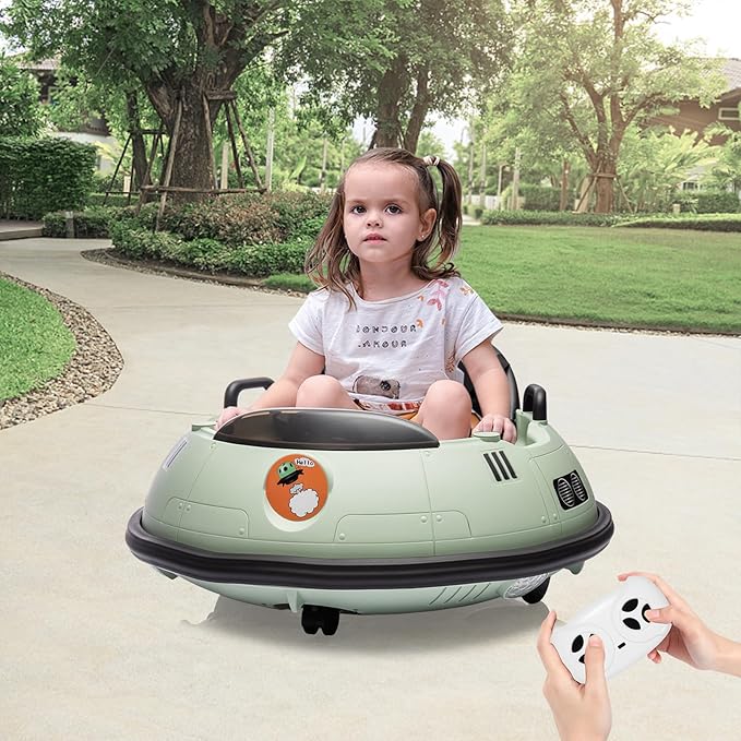 12V Electric Ride on Bumper Car for Toddlers, Kids Bumper Car with Remote Control, 360 Degree Spin, LED Lights, Dual Joysticks, Safety Belt for 18+ Months Kids, Green-CubbioJoy