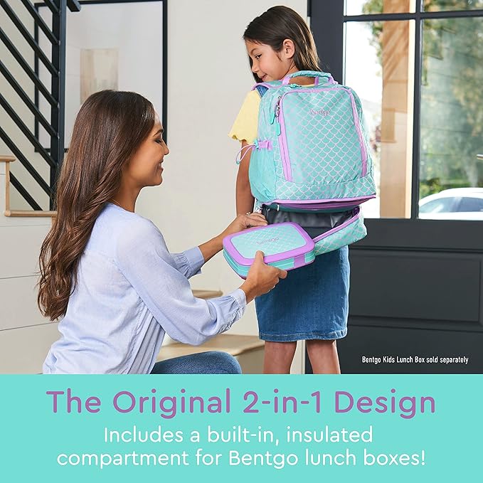 Bentgo Kids 2-in-1 Backpack & Insulated Lunch Bag - Durable 16” Backpack & Lunch Container in Unique Prints for School & Travel - Water Resistant, Padded & Large Compartments (Mermaid Scales)-CubbioJoy