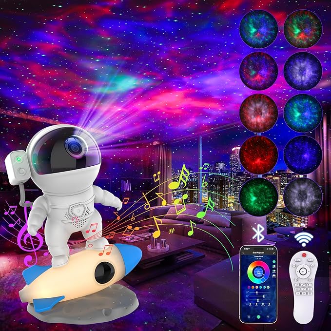 Astronaut Galaxy Projector for Bedroom, Star Projector Galaxy Light with App & Remote Control, White Noises, Bluetooth Speaker, Rocket Night Light for Kids, Ceiling, Gifts, Room Decor-CubbioJoy