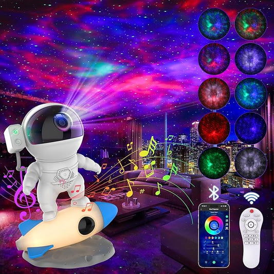 Astronaut Galaxy Projector for Bedroom, Star Projector Galaxy Light with App & Remote Control, White Noises, Bluetooth Speaker, Rocket Night Light for Kids, Ceiling, Gifts, Room Decor-CubbioJoy