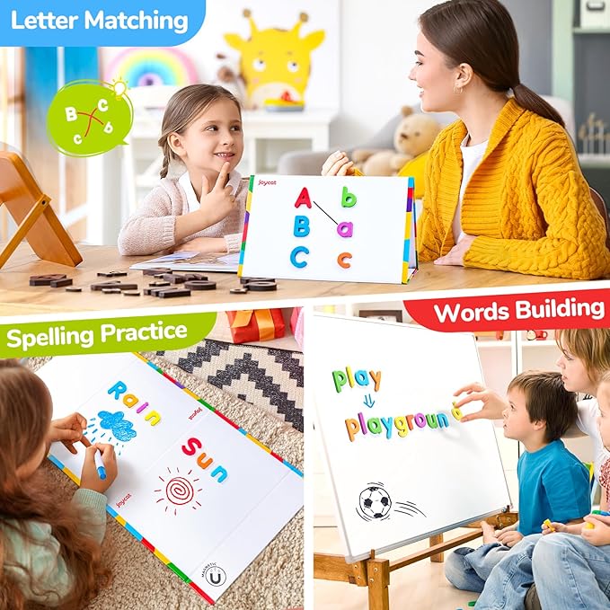 JoyCat Classroom Magnetic Letters Kit 248 Pcs with Double-Side 3D Foldable Magnetic Board - Foam Alphabet Letters&Numbers for Kids Spelling and Learning, Letter Board Tabletop Easel-CubbioJoy